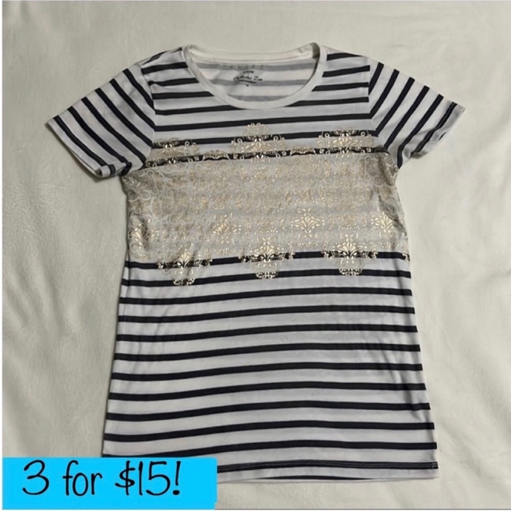 J Crew Collector Tee Striped with Metallic Gold Detail XS